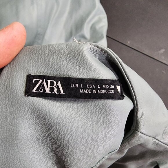 Zara Faux Leather‎ Ruched Puff Sleeve Dress Sold Out Seafoam Green Large - Picture 13 of 16